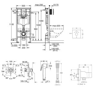 Комплект Grohe инсталляция Rapid SL 38827000 + набор для гигиенического душа со смесителем BauClassic 111048
