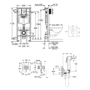 Комплект Grohe инсталляция Rapid SL 38827000 + набор для гигиенического душа со смесителем BauClassic 2904800S