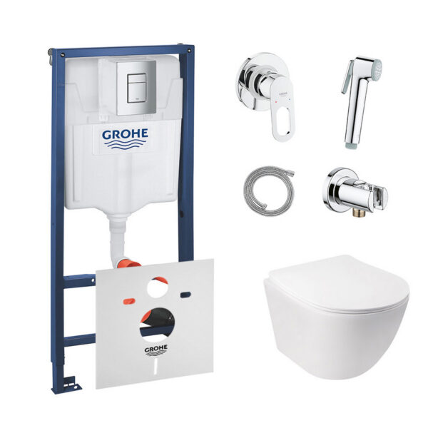 Комплект инсталляция Grohe Rapid SL 38772001 + унитаз с сиденьем Qtap Jay QT07335176W + набор для гигиенического душа со смесителем Grohe BauLoop 111042 фото 