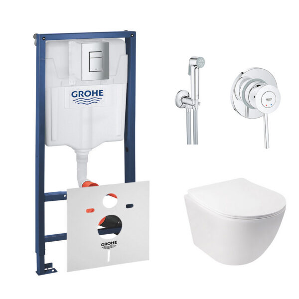 Комплект инсталляция Grohe Rapid SL 38772001 + унитаз с сиденьем Qtap Jay QT07335176W + набор для гигиенического душа со смесителем Grohe BauClassic 2904800S фото 