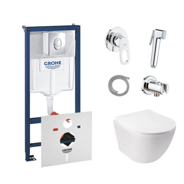 Комплект инсталляция Grohe Rapid SL 38721001 + унитаз с сиденьем Qtap Jay QT07335176W + набор для гигиенического душа со смесителем Grohe BauLoop 111042 фото 