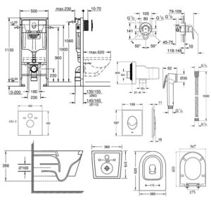 Комплект инсталляция Grohe Rapid SL 38721001 + унитаз с сиденьем Qtap Jay QT07335176W + набор для гигиенического душа со смесителем Grohe BauLoop 111042