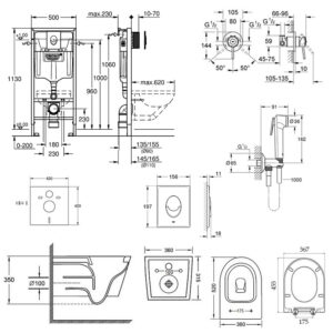 Комплект инсталляция Grohe Rapid SL 38721001 + унитаз с сиденьем Qtap Jay QT07335176W + набор для гигиенического душа со смесителем Grohe BauClassic 2904800S