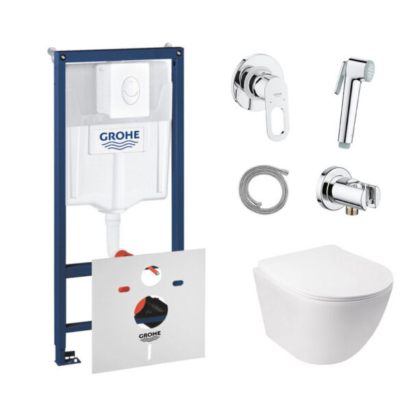 Комплект инсталляция Grohe Rapid SL 38722001 + унитаз с сиденьем Qtap Jay QT07335176W + набор для гигиенического душа со смесителем Grohe BauLoop 111042 фото 