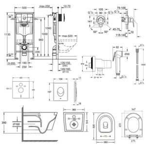 Комплект инсталляция Grohe Rapid SL 38722001 + унитаз с сиденьем Qtap Jay QT07335176W + набор для гигиенического душа со смесителем Grohe BauLoop 111042