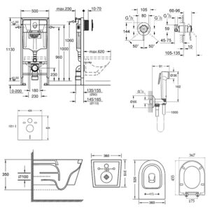 Комплект инсталляция Grohe Rapid SL 38722001 + унитаз с сиденьем Qtap Jay QT07335176W + набор для гигиенического душа со смесителем Grohe BauClassic 2904800S