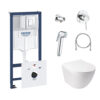 Комплект инсталляция Grohe Rapid SL 38827000 + унитаз с сиденьем Qtap Jay QT07335176W + набор для гигиенического душа со смесителем Grohe BauClassic 111048