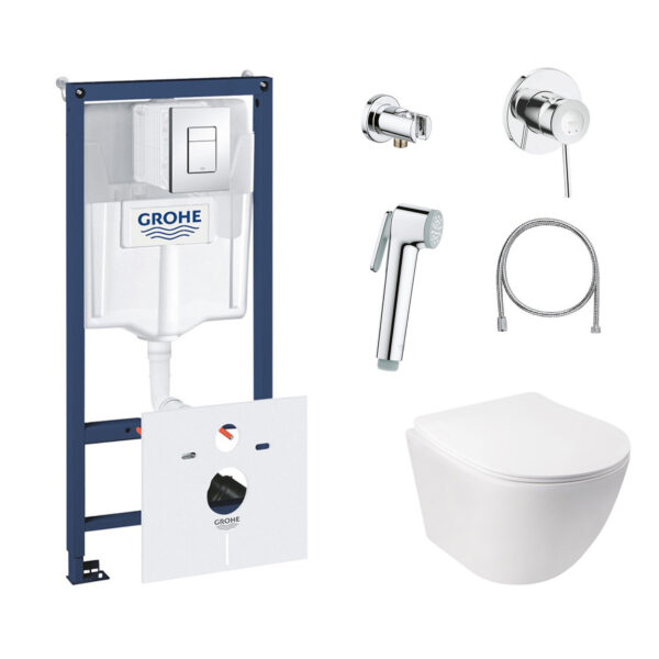 Комплект инсталляция Grohe Rapid SL 38827000 + унитаз с сиденьем Qtap Jay QT07335176W + набор для гигиенического душа со смесителем Grohe BauClassic 111048 фото 