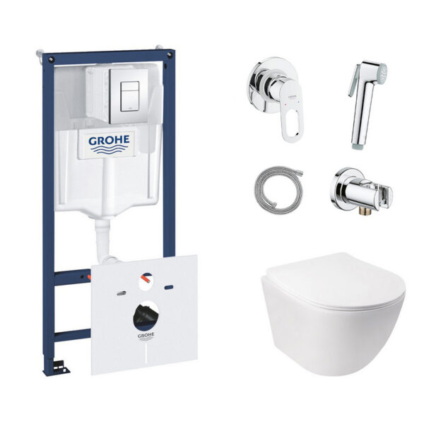 Комплект инсталляция Grohe Rapid SL 38827000 + унитаз с сиденьем Qtap Jay QT07335176W + набор для гигиенического душа со смесителем Grohe BauLoop 111042 фото 