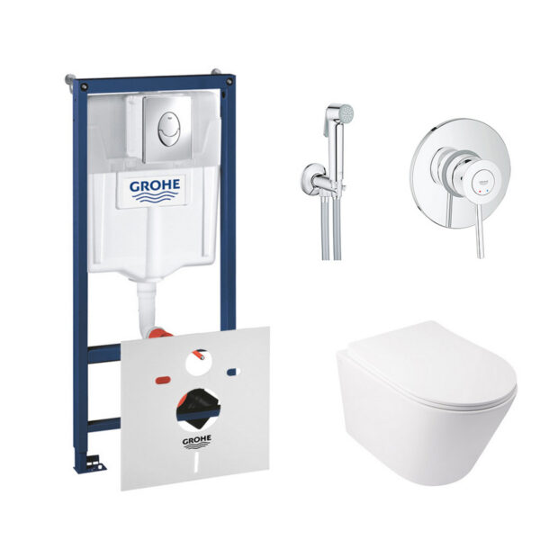 Комплект инсталляция Grohe Rapid SL 38721001 + унитаз с сиденьем Qtap Swan QT16335178W + набор для гигиенического душа со смесителем Grohe BauClassic 2904800S фото 