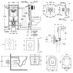 Комплект инсталляция Grohe Rapid SL 38721001 + унитаз с сиденьем Qtap Swan QT16335178W + набор для гигиенического душа со смесителем Grohe BauClassic 2904800S