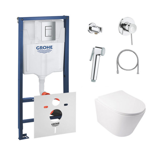 Комплект инсталляция Grohe Rapid SL 38772001 + унитаз с сиденьем Qtap Swan QT16335178W + набор для гигиенического душа со смесителем Grohe BauClassic 111048 фото 