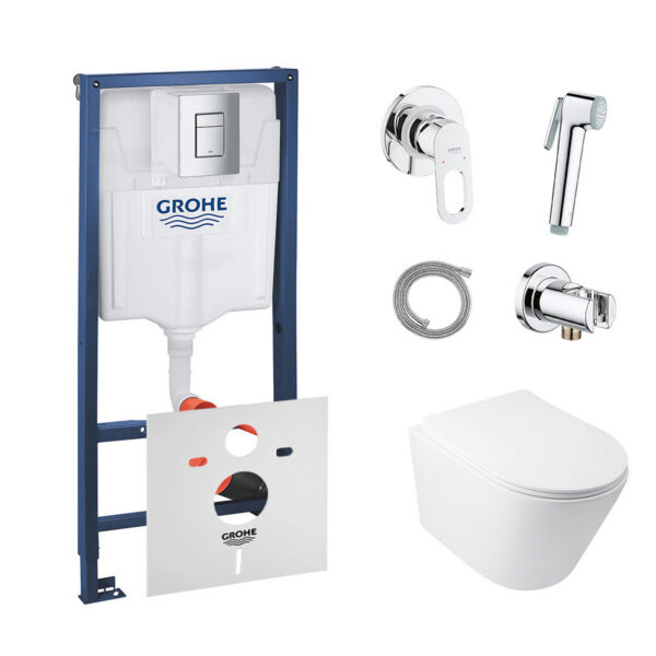 Комплект инсталляция Grohe Rapid SL 38772001 + унитаз с сиденьем Qtap Swan QT16335178W + набор для гигиенического душа со смесителем Grohe BauLoop 111042 фото 