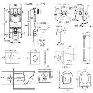 Комплект инсталляция Grohe Rapid SL 38722001 + унитаз с сиденьем Qtap Swan QT16335178W + набор для гигиенического душа со смесителем Grohe BauClassic 111048