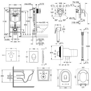 Комплект инсталляция Grohe Rapid SL 38722001 + унитаз с сиденьем Qtap Swan QT16335178W + набор для гигиенического душа со смесителем Grohe BauLoop 111042