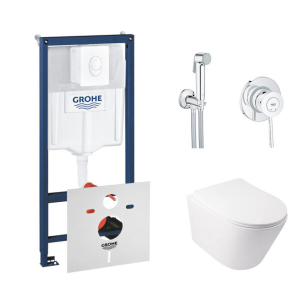 Комплект инсталляция Grohe Rapid SL 38722001 + унитаз с сиденьем Qtap Swan QT16335178W + набор для гигиенического душа со смесителем Grohe BauClassic 2904800S фото 