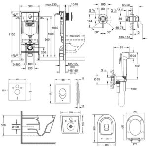 Комплект инсталляция Grohe Rapid SL 38722001 + унитаз с сиденьем Qtap Swan QT16335178W + набор для гигиенического душа со смесителем Grohe BauClassic 2904800S
