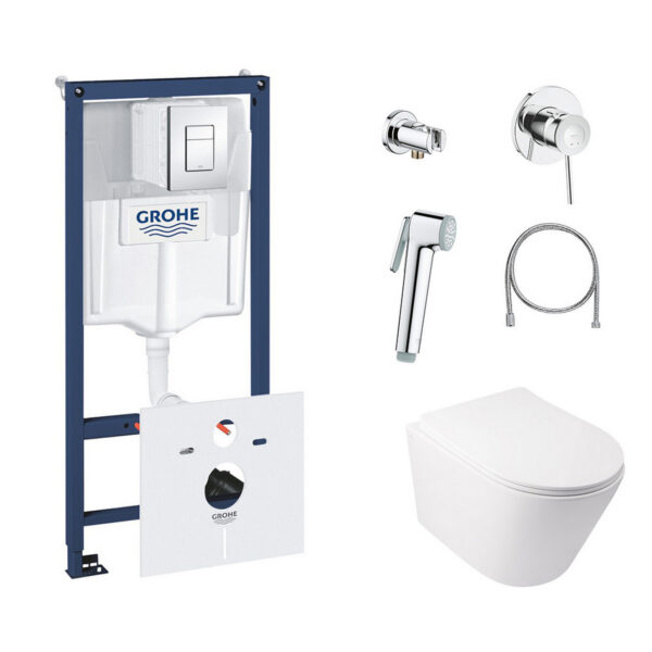 Комплект инсталляция Grohe Rapid SL 38827000 + унитаз с сиденьем Qtap Swan QT16335178W + набор для гигиенического душа со смесителем Grohe BauClassic 111048 фото 