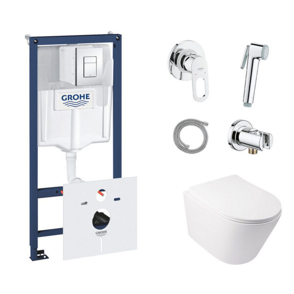 Комплект инсталляция Grohe Rapid SL 38827000 + унитаз с сиденьем Qtap Swan QT16335178W + набор для гигиенического душа со смесителем Grohe BauLoop 111042 фото 