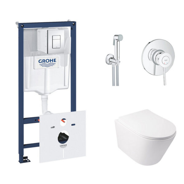 Комплект инсталляция Grohe Rapid SL 38827000 + унитаз с сиденьем Qtap Swan QT16335178W + набор для гигиенического душа со смесителем Grohe BauClassic 2904800S фото 