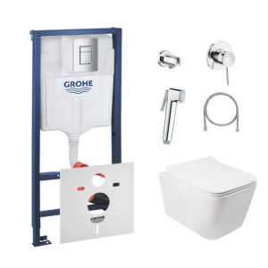 Комплект инсталляция Grohe Rapid SL 38772001 + унитаз с сиденьем Qtap Crow QT05335170W + набор для гигиенического душа со смесителем Grohe BauClassic 111048