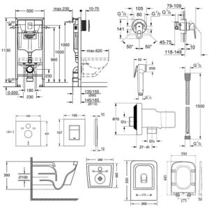Комплект инсталляция Grohe Rapid SL 38772001 + унитаз с сиденьем Qtap Crow QT05335170W + набор для гигиенического душа со смесителем Grohe BauLoop 111042