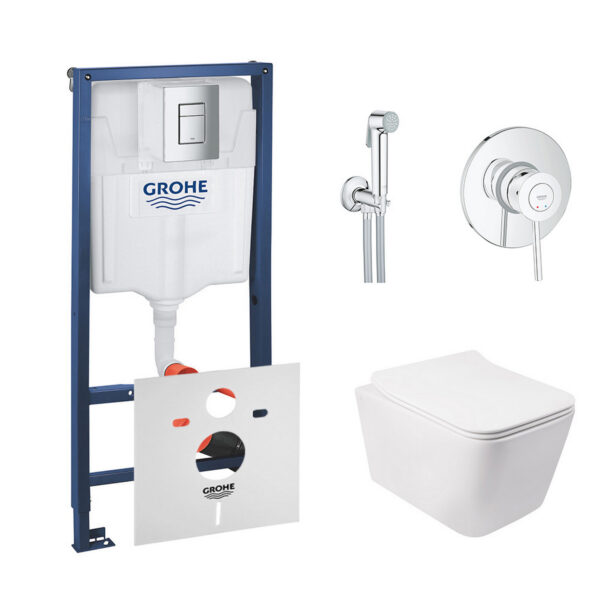 Комплект инсталляция Grohe Rapid SL 38772001 + унитаз с сиденьем Qtap Crow QT05335170W + набор для гигиенического душа со смесителем Grohe BauClassic 2904800S фото 