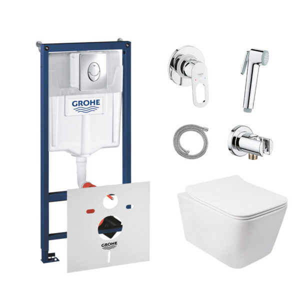 Комплект инсталляция Grohe Rapid SL 38721001 + унитаз с сиденьем Qtap Crow QT05335170W + набор для гигиенического душа со смесителем Grohe BauLoop 111042 фото 