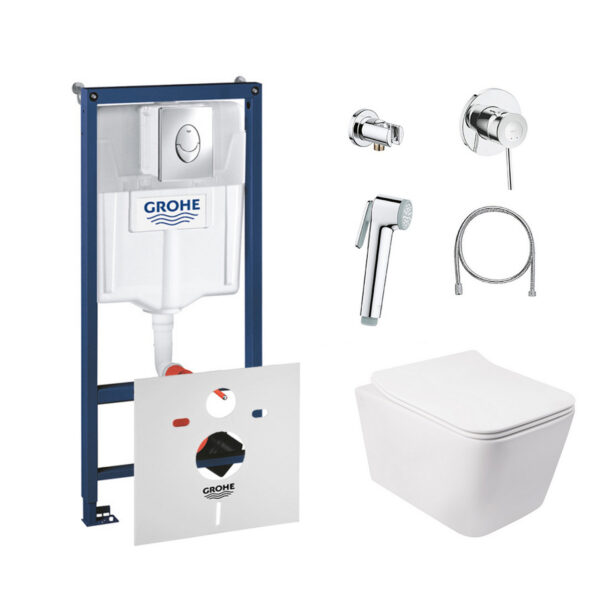 Комплект инсталляция Grohe Rapid SL 38721001 + унитаз с сиденьем Qtap Crow QT05335170W + набор для гигиенического душа со смесителем Grohe BauClassic 111048 фото 