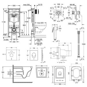 Комплект инсталляция Grohe Rapid SL 38721001 + унитаз с сиденьем Qtap Crow QT05335170W + набор для гигиенического душа со смесителем Grohe BauClassic 111048