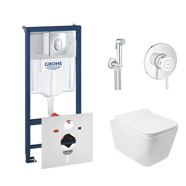 Комплект инсталляция Grohe Rapid SL 38721001 + унитаз с сиденьем Qtap Crow QT05335170W + набор для гигиенического душа со смесителем Grohe BauClassic 2904800S фото 