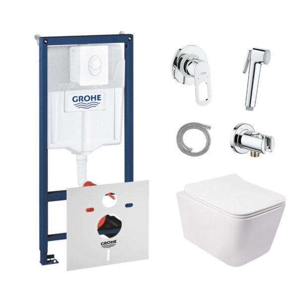 Комплект инсталляция Grohe Rapid SL 38722001 + унитаз с сиденьем Qtap Crow QT05335170W + набор для гигиенического душа со смесителем Grohe BauLoop 111042 фото 