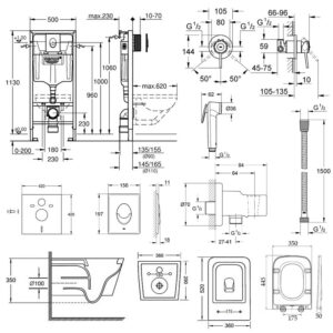 Комплект инсталляция Grohe Rapid SL 38722001 + унитаз с сиденьем Qtap Crow QT05335170W + набор для гигиенического душа со смесителем Grohe BauClassic 111048