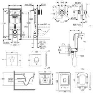 Комплект инсталляция Grohe Rapid SL 38722001 + унитаз с сиденьем Qtap Crow QT05335170W + набор для гигиенического душа со смесителем Grohe BauClassic 2904800S
