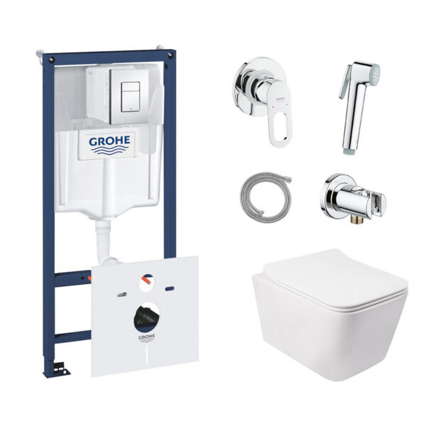 Комплект инсталляция Grohe Rapid SL 38827000 + унитаз с сиденьем Qtap Crow QT05335170W + набор для гигиенического душа со смесителем Grohe BauLoop 111042 фото 