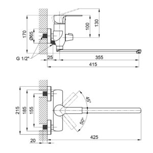 Смеситель для ванны Qtap Ustek 3216107GCW