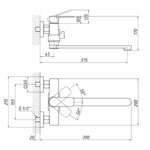Смеситель для ванны Qtap Namesti 3225102GC