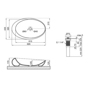 Раковина-чаша Qtap Leo 690x435x180 White с донным клапаном QT11111094W