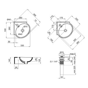 Раковина Qtap Leo 390x365x130 White с донным клапаном QT11115010W