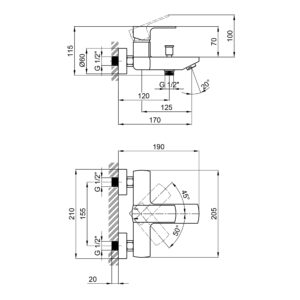 Смеситель для ванны Qtap Lipno 3023101DG