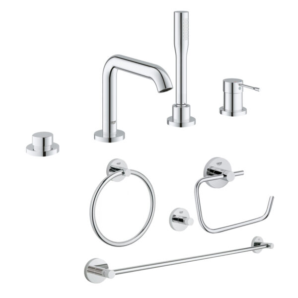 Комплект Grohe смеситель для ванны Essence 19578001 + набор аксессуаров Essentials 40823001 фото 