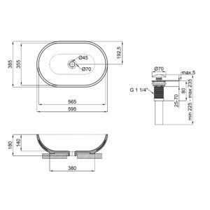 Раковина-чаша Qtap Leo 585х380х180 Matt black с донным клапаном QT1111A028MB