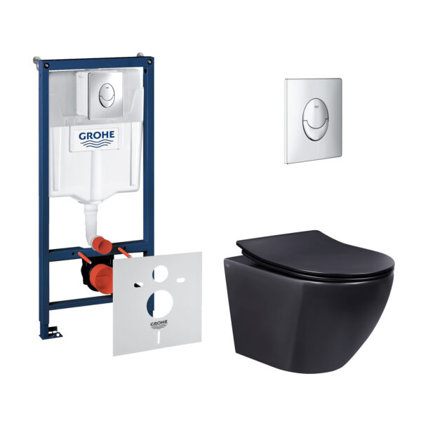 Набор инсталляция 4 в 1 Grohe Rapid SL 38721001 + унитаз с сиденьем Qtap Robin QT1333046ERMB фото 