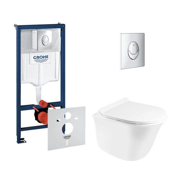 Набор инсталляция 4 в 1 Grohe Rapid SL 38721001 + унитаз с сиденьем Qtap Virgo QT1833051ERW фото 