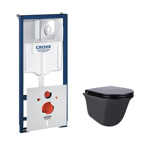 Набор инсталляция 4 в 1 Grohe Rapid SL 38721001 + унитаз с сиденьем Qtap Virgo QT1833051ERMB фото 