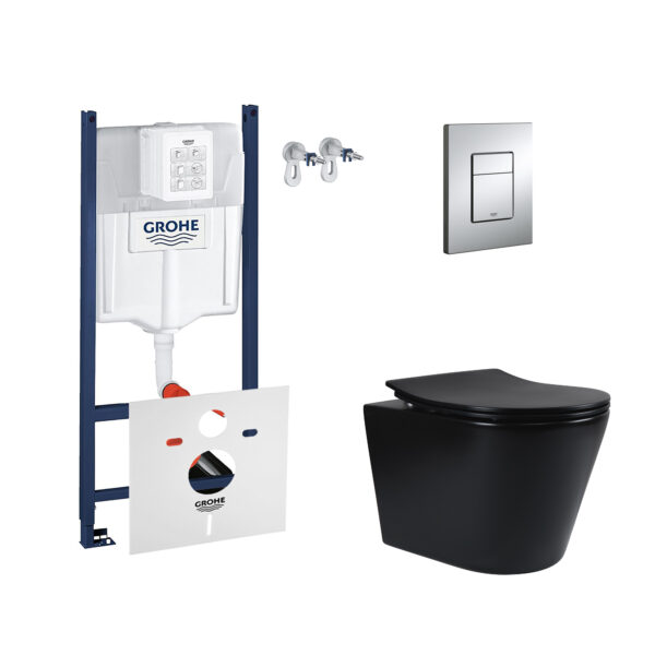 Набор инсталляция 4 в 1 Grohe Rapid SL 3884000G + унитаз с сиденьем Qtap Scorpio QT1433053ERMB фото 