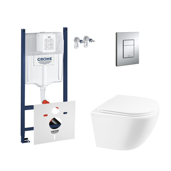 Набор инсталляция 4 в 1 Grohe Rapid SL 3884000G + унитаз с сиденьем Qtap Robin QT1333046ERW фото 