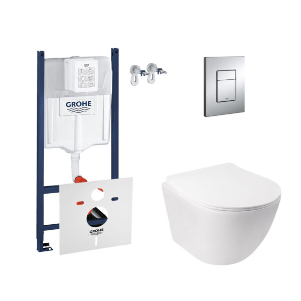 Набор инсталляция 4 в 1 Grohe Rapid SL 3884000G + унитаз с сиденьем Qtap Jay QT07335176W фото 