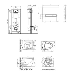 Набор Qtap инсталляция 4 в 1 с панелью смыва Nest (QT0133M425 + QT0111V1105GW) + унитаз с сиденьем Leo QT11331002ERW