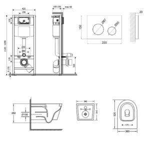 Набор Qtap инсталляция 4 в 1 с панелью смыва Nest (QT0133M425 + QT0111M11110W) + унитаз с сиденьем Jay QT07335176W